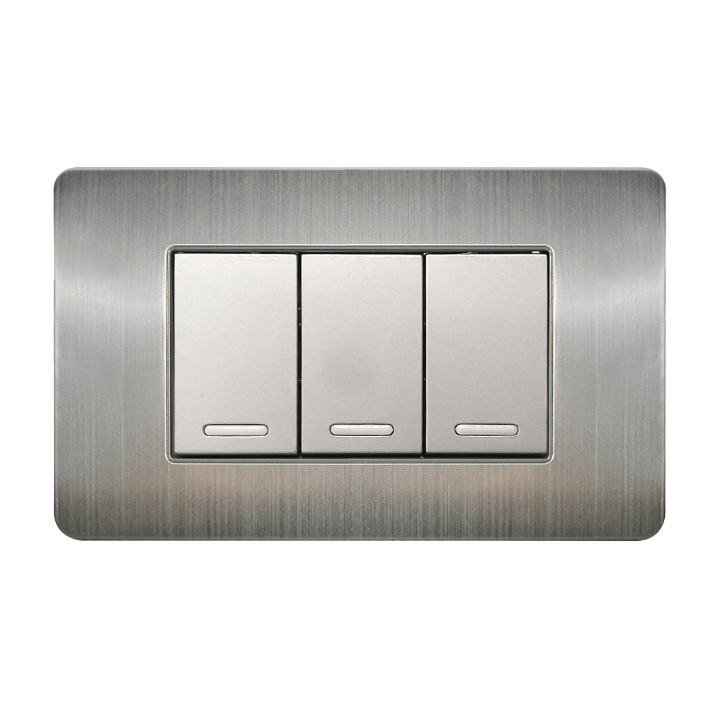 APAGADOR TRIPLE CON PLACA DE ACERO INOXIDABLE 24 MM