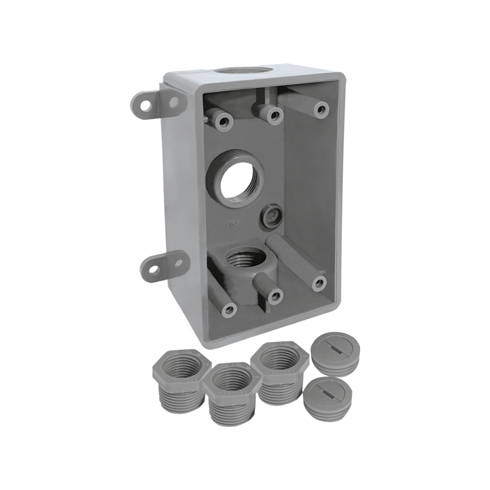 CAJA RECTANGULAR NO METALICA 3 ORIFICIOS ROSCADOS DE 1/2” o 3/4”  VERDE