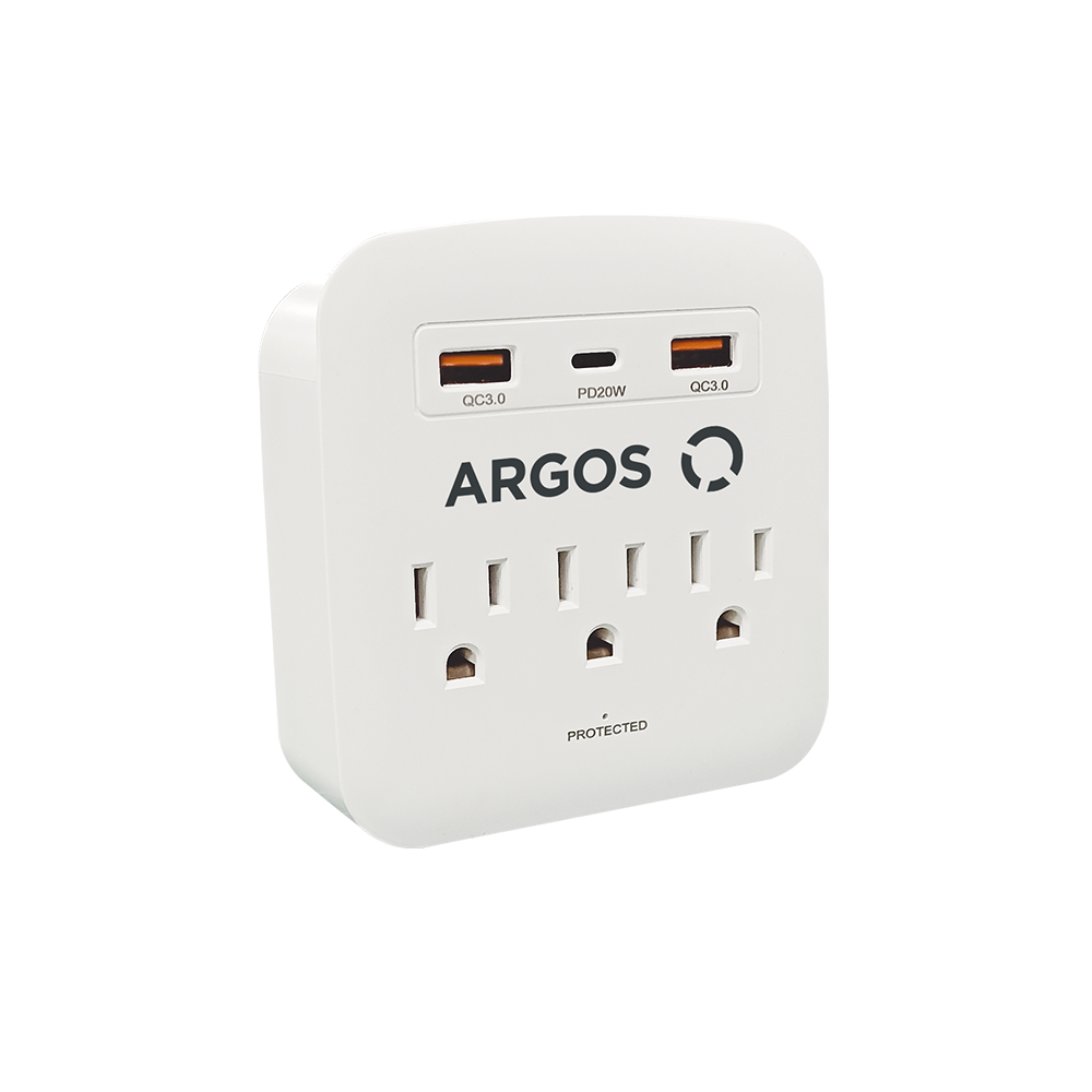 DERIVADOR TRIPLE ATERRIZADO CON ENTRADA USB A (2) Y USB C (1) DE 490 JOULES