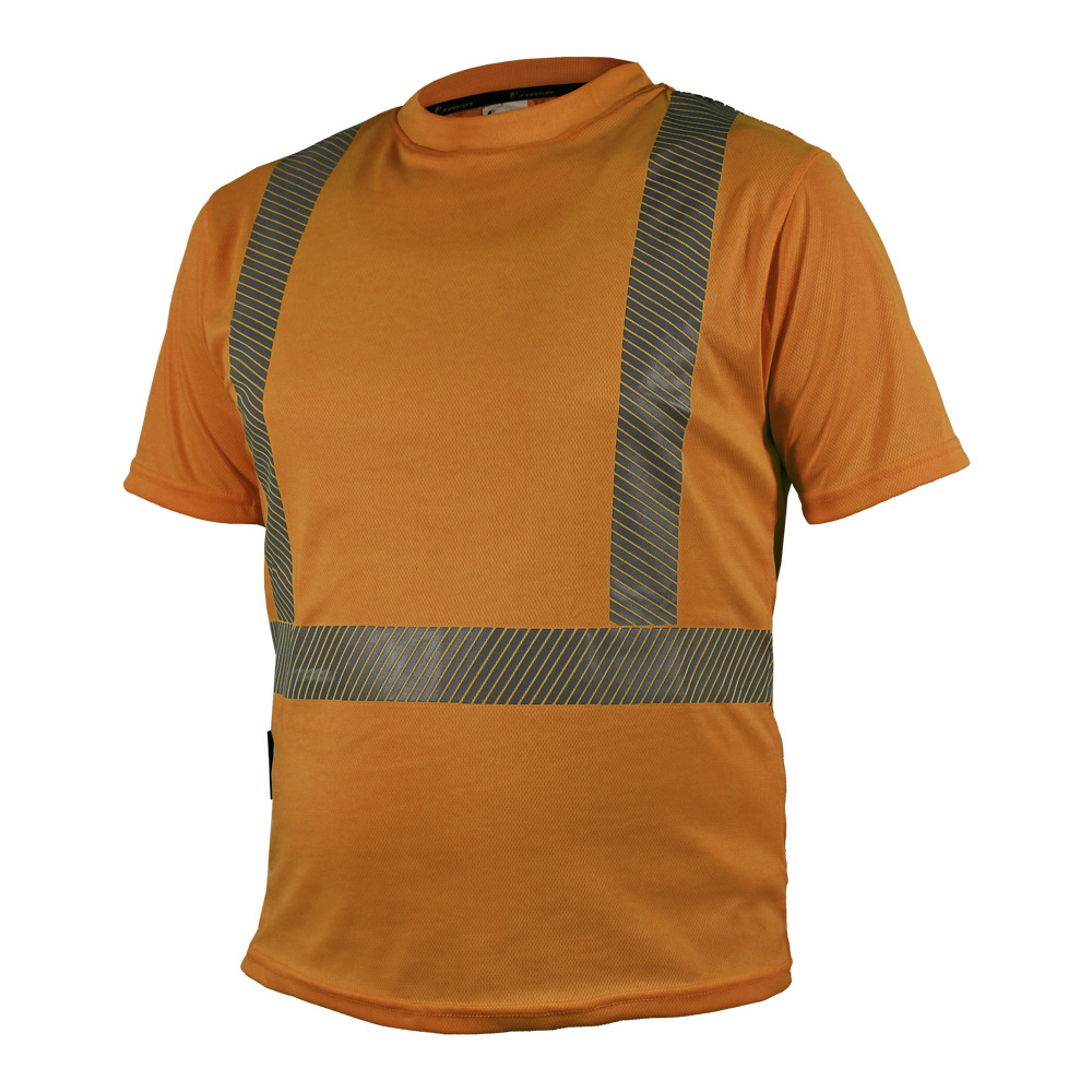 CAMISA ECOFRIENDLY CUELLO REDONDO ANARANJADA C/REFLEJANTE T MD.