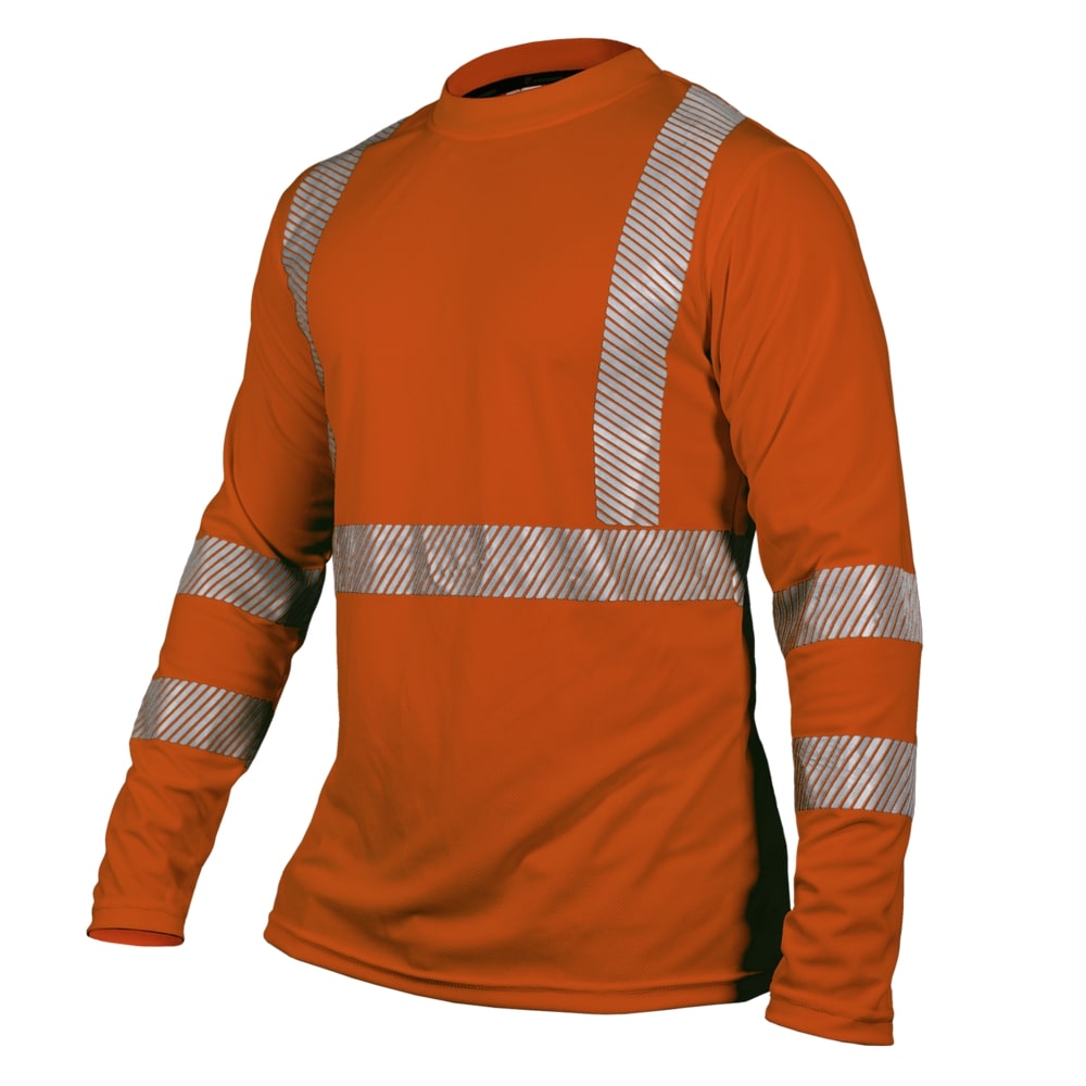 CAMISA ECOFRIENDLY MANGA LARGA CUELLO REDONDO ANARANJADA C/REFLEJANTE T-2XG.