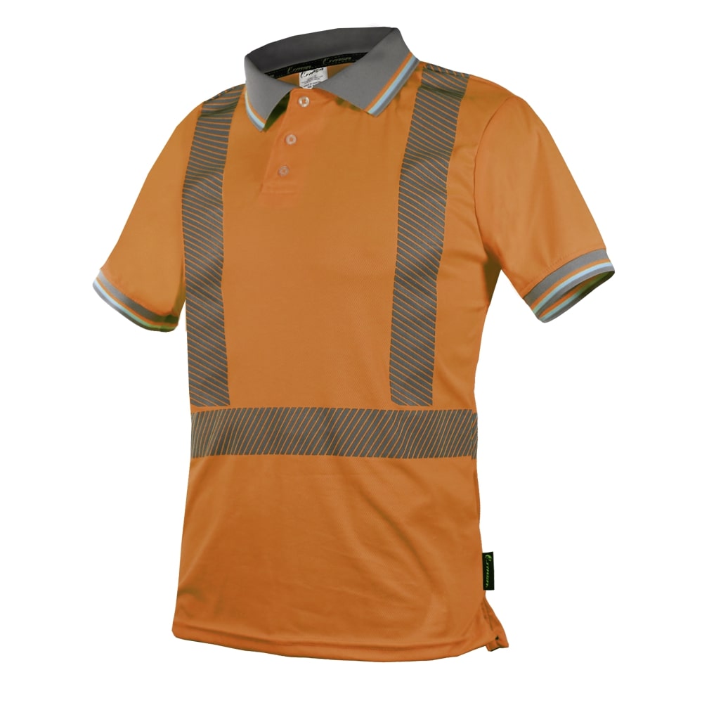 CAMISA ECOFRIENDLY TIPO POLO ANARANJADA C/REFLEJANTE T-MD.