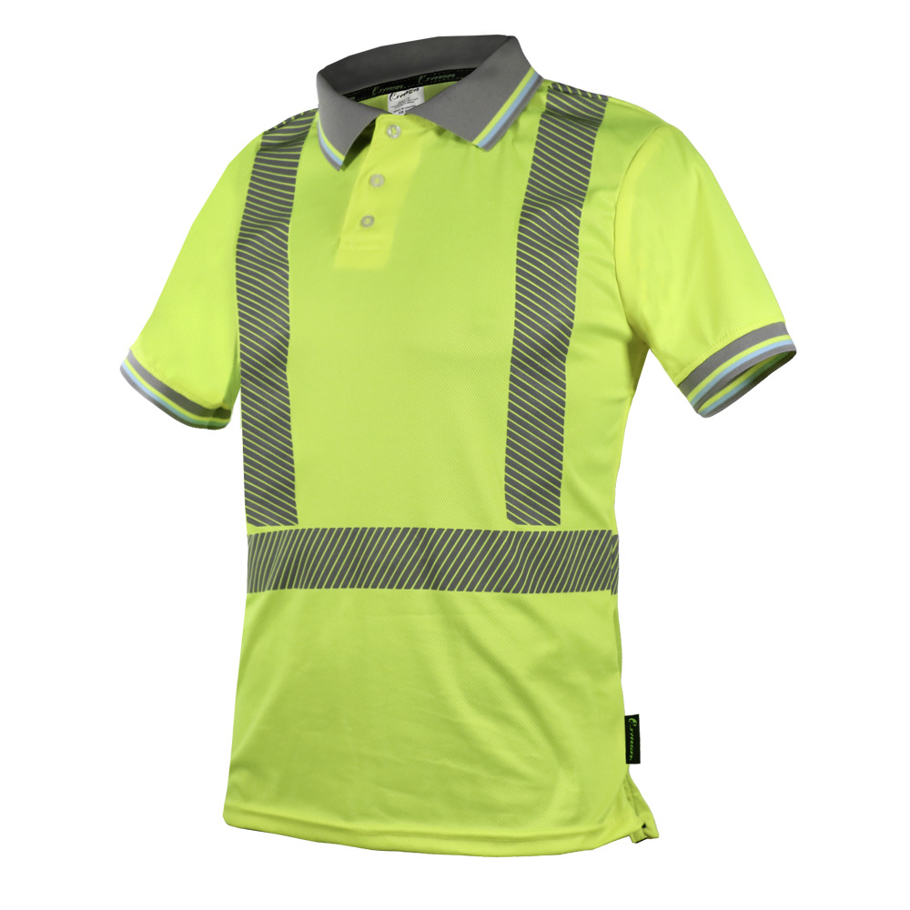 CAMISA ECOFRIENDLY TIPO POLO AMARILLA C/REFLEJANTE T-XG.