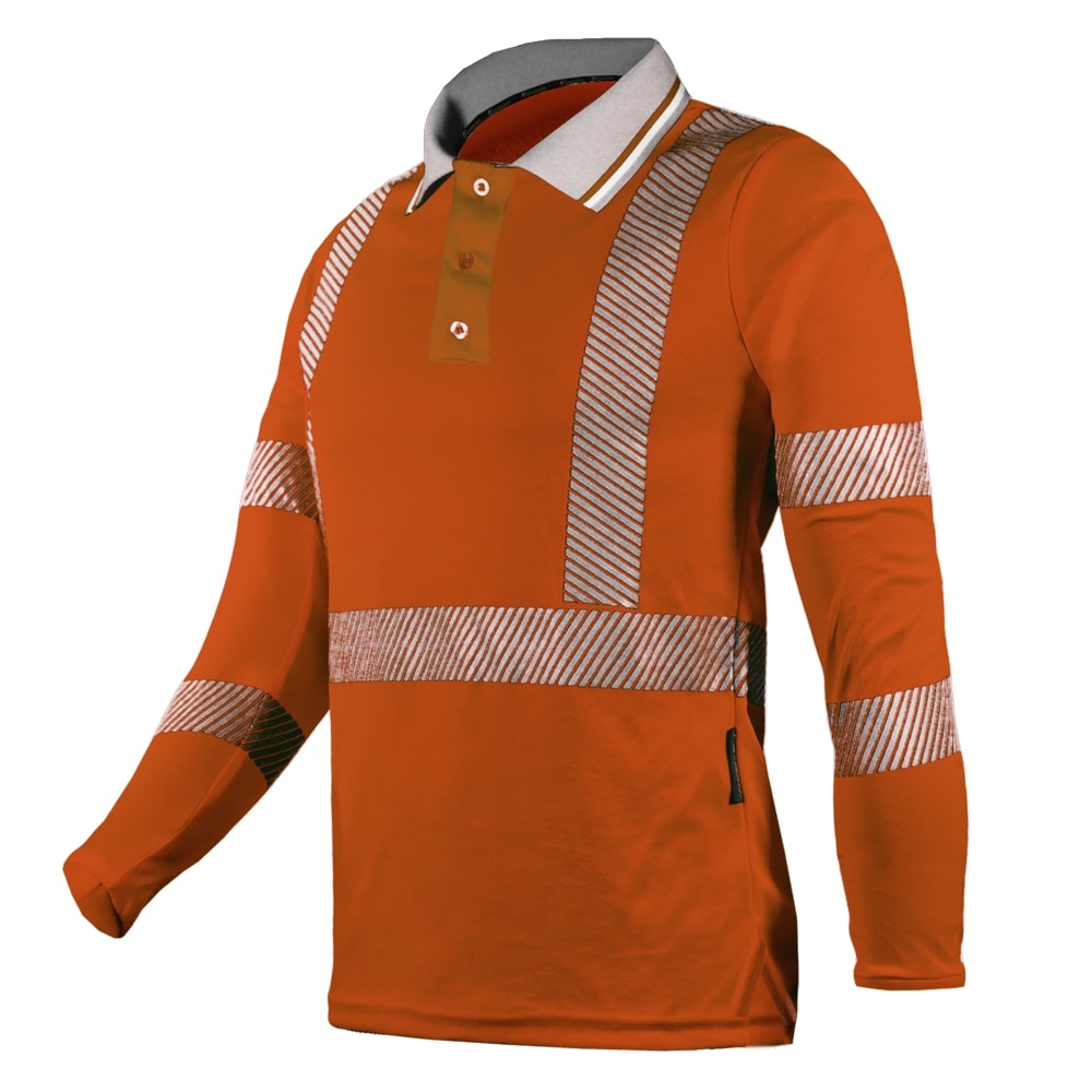 CAMISA MANGA LARGA ECOFRIENDLY TIPO POLO ANARANJADA C/REFLEJANTE T-CH.