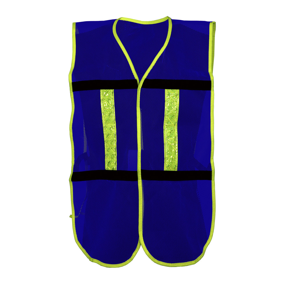 CHALECO ECOFRIENDLY DE MALLA LIGERA CON BIES AZUL DE ALTA VISIBILIDAD Y REF/PLASTICO JYRSA