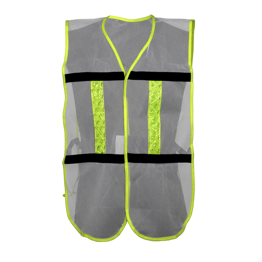 CHALECO ECOFRIENDLY DE MALLA LIGERA CON BIES BLANCO DE ALTA VISIBILIDAD Y REF/PLASTICO JYRSA
