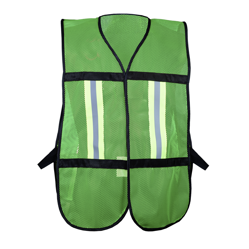 CHALECO ECOFRIENDLY DE MALLA VERDE C/REF TEXTIL BICOLOR 2&quot;.