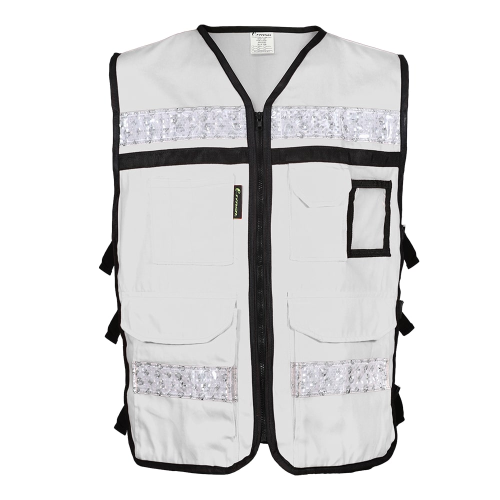 CHALECO RESCATISTA ABIERTO BLANCO 100% ALGODON CON REFLEJANTE TALLA CH