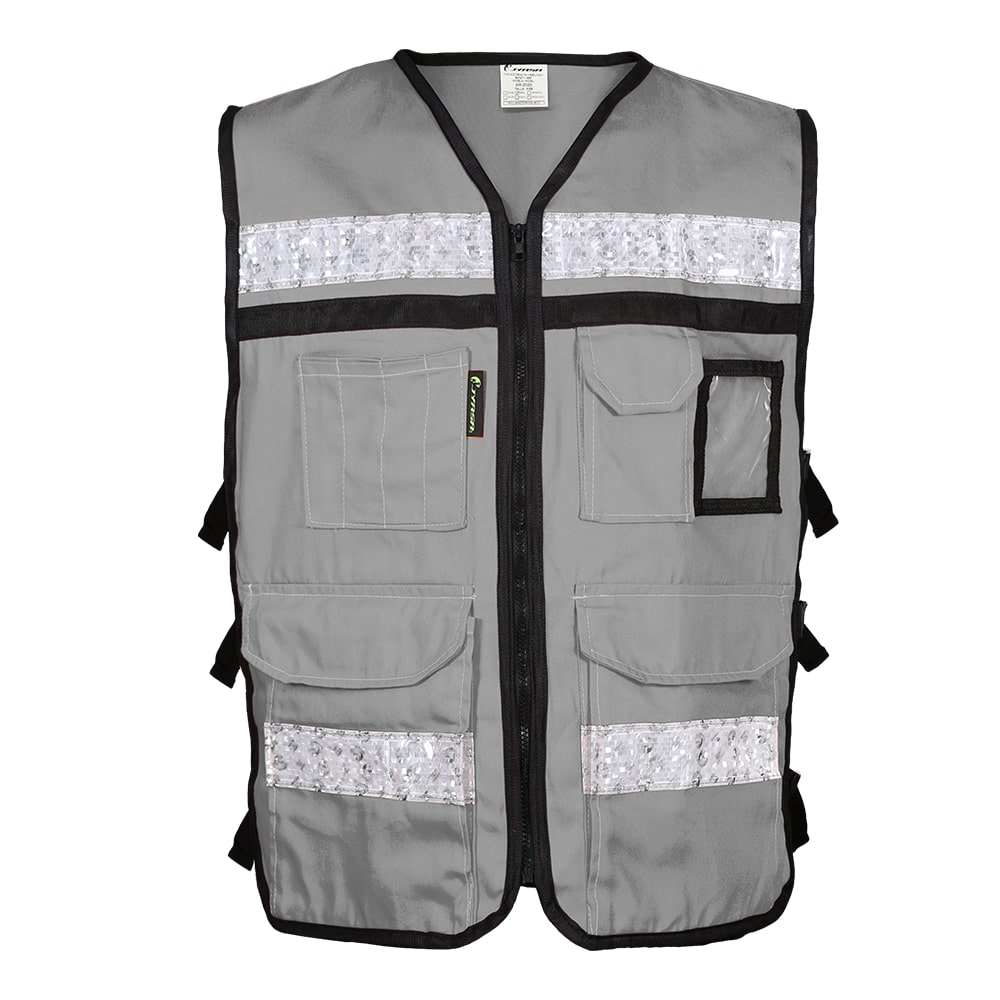 CHALECO RESCATISTA ABIERTO GRIS 100% ALGODON CON REFLEJANTE TALLA MD