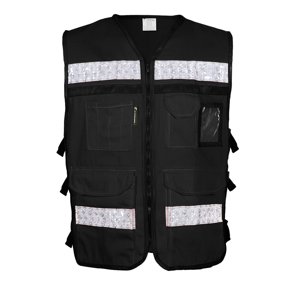 CHALECO RESCATISTA ABIERTO NEGRO 100% ALGODON CON REFLEJANTE TALLA MD