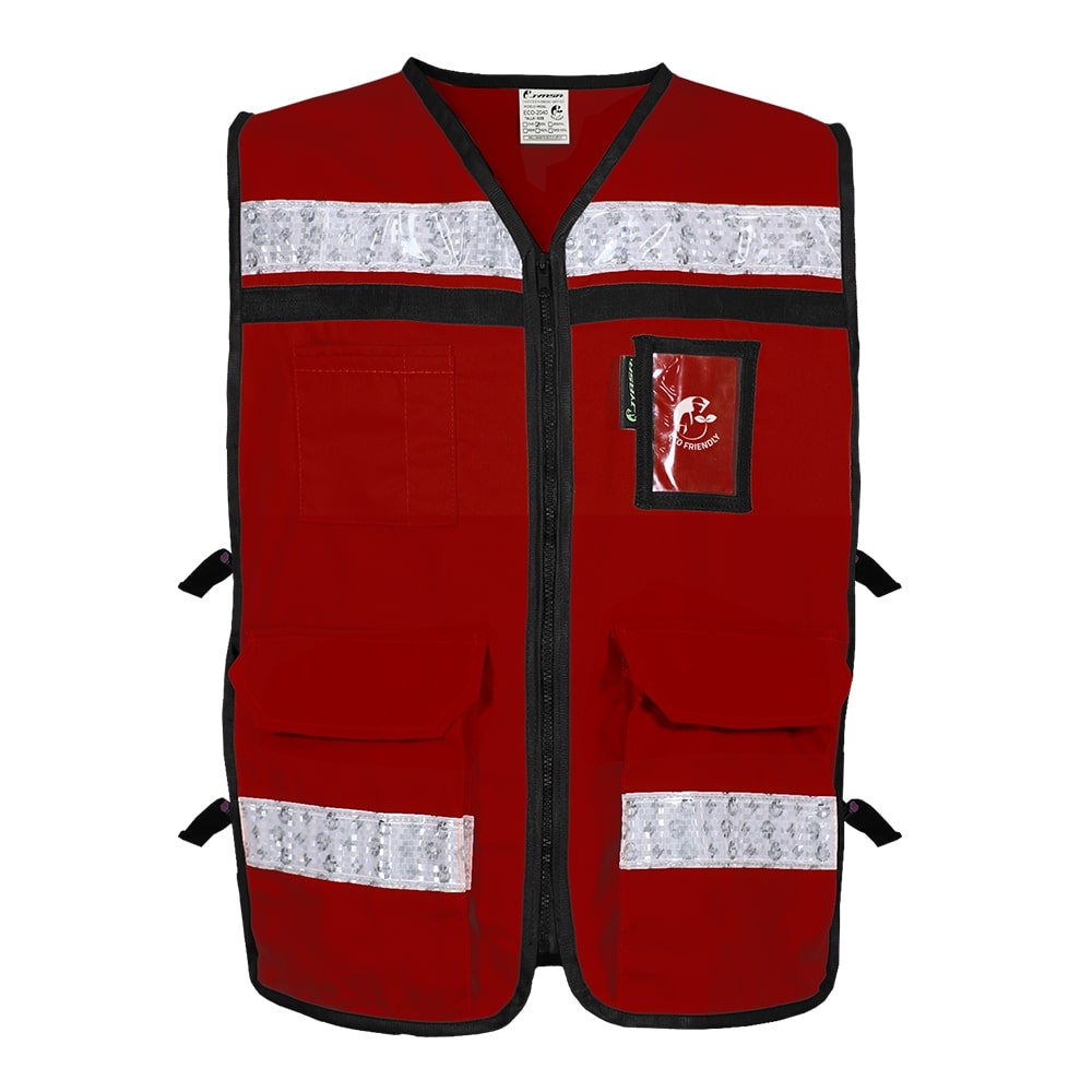 CHALECO RESCATISTA ABIERTO GUINDO ALGODON/POLIESTER CON REFLEJANTE TALLA MD