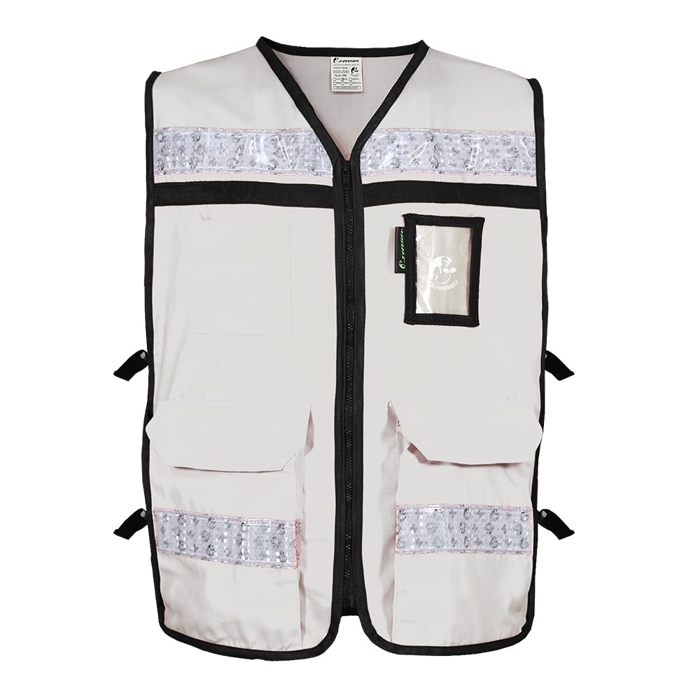 CHALECO RESCATISTA ABIERTO BLANCO ALGODON/POLIESTER CON REFLEJANTE TALLA MD