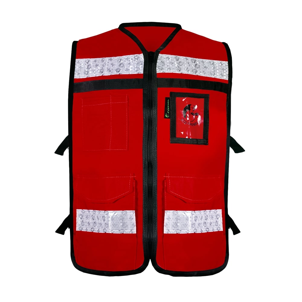 CHALECO ROJO ABIERTO TIPO RESCATISTA LIGERO CON BOLSA TRASERA CLASE II TALLA 2XG