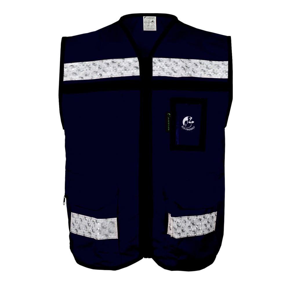 CHALECO AZUL CERRADO TIPO RESCATISTA LIGERO CON BOLSA TRASERA CLASE II TALLA CH