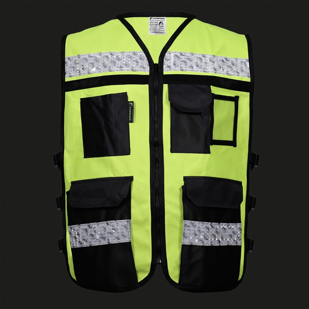 CHALECO ECOFRIENDLY AMARILLO ABIERTO TIPO RESCATISTA DE ALTA VISIBILIDAD T-XG