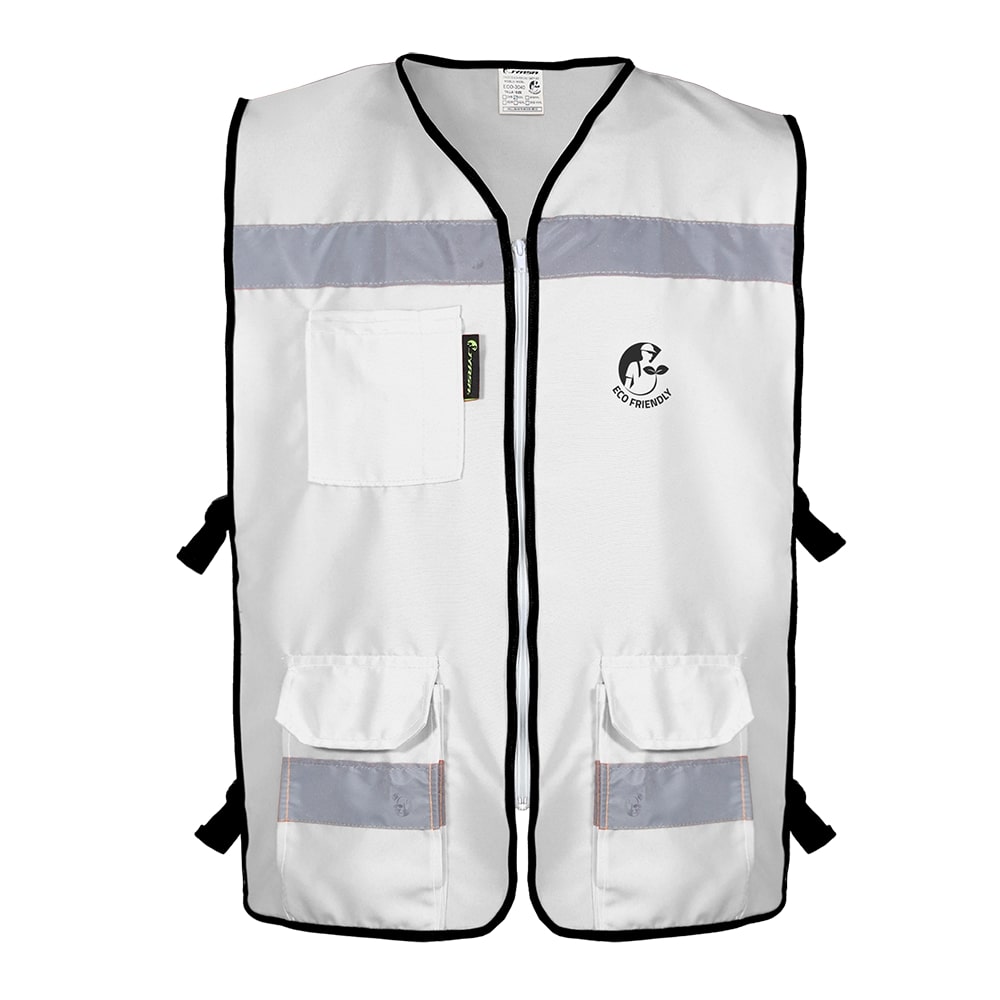 CHALECO RESCATISTA ABIERTO BLANCO ALGODON/POLIESTER CON REFLEJANTE TALLA MD