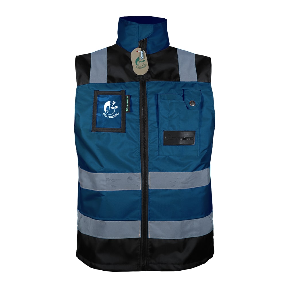 CHALECO ECOFRIENDLY EJECUTIVO DE TRABAJO, ANSI TIPO O CLASE 1, HIGH VISIBILIY AZUL/NEGRO T-CH.