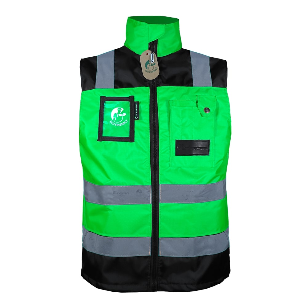 CHALECO ECOFRIENDLY EJECUTIVO DE TRABAJO, ANSI TIPO O CLASE 1, HIGH VISIBILIY VERDE/NEGRO T-2XG.