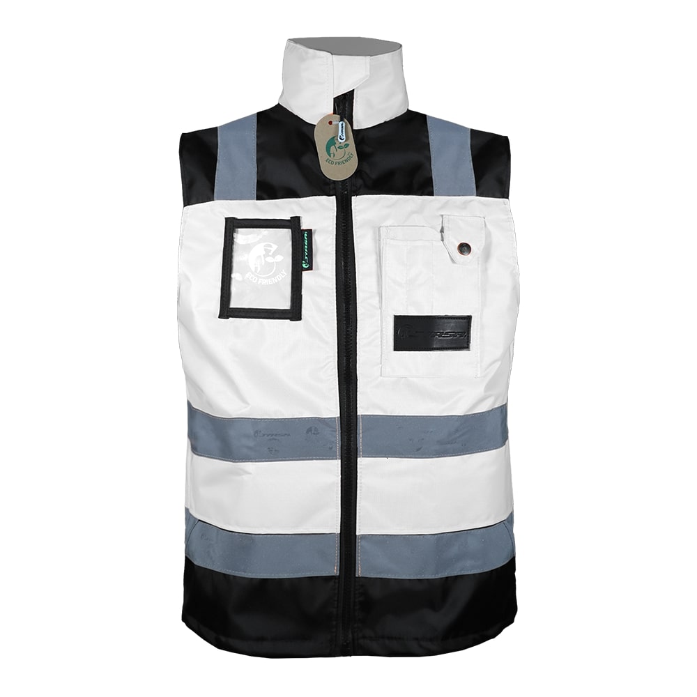 CHALECO ECOFRIENDLY EJECUTIVO DE TRABAJO, ANSI TIPO O CLASE 1, HIGH VISIBILIY BLANCO/NEGRO T-GD.