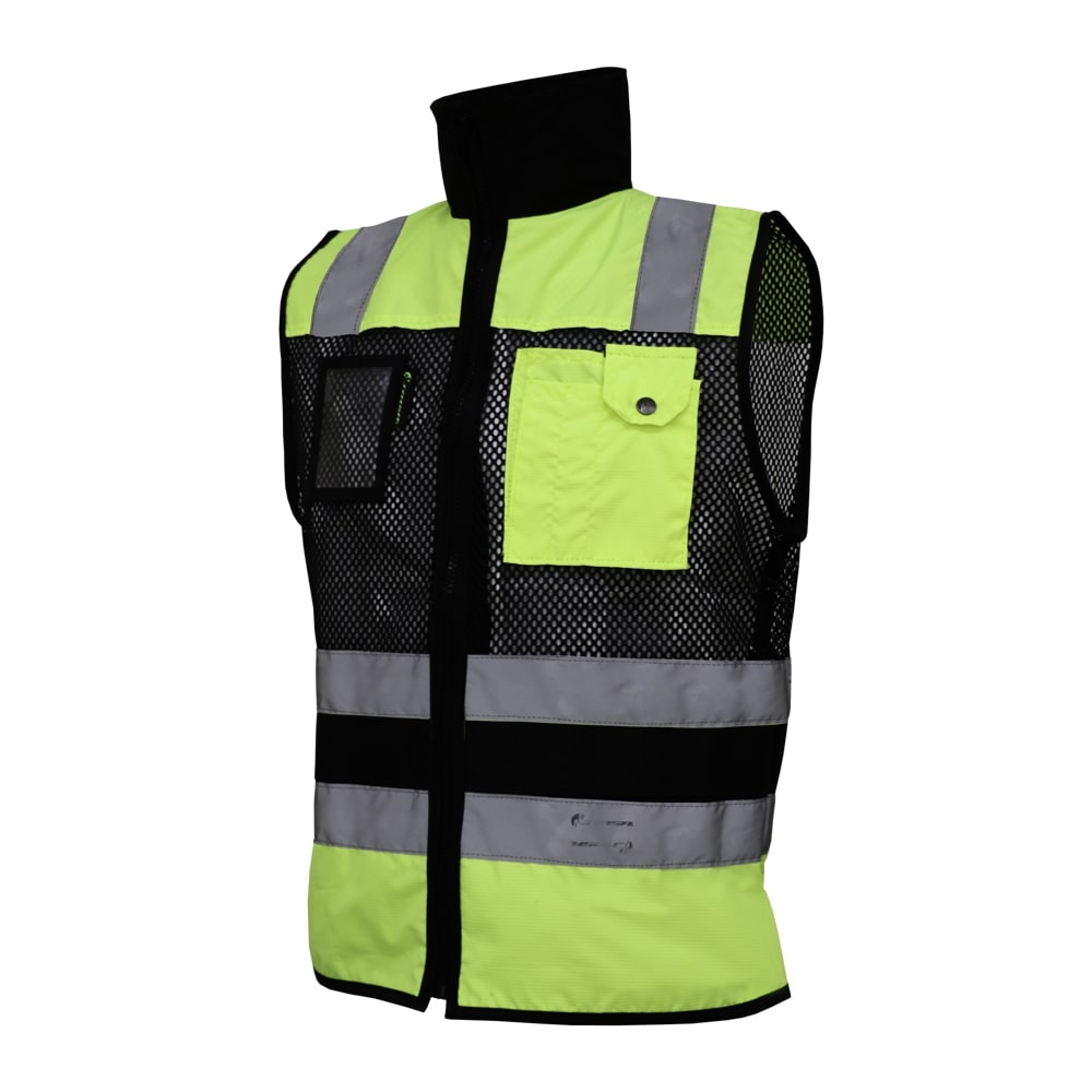 CHALECO DE MALLA ECOFRIENDLY EJECUTIVO DE TRABAJO, ANSI TIPO O CLASE 1, HIGH VISIBILIY AMARILLO/NEGRO T-GD.