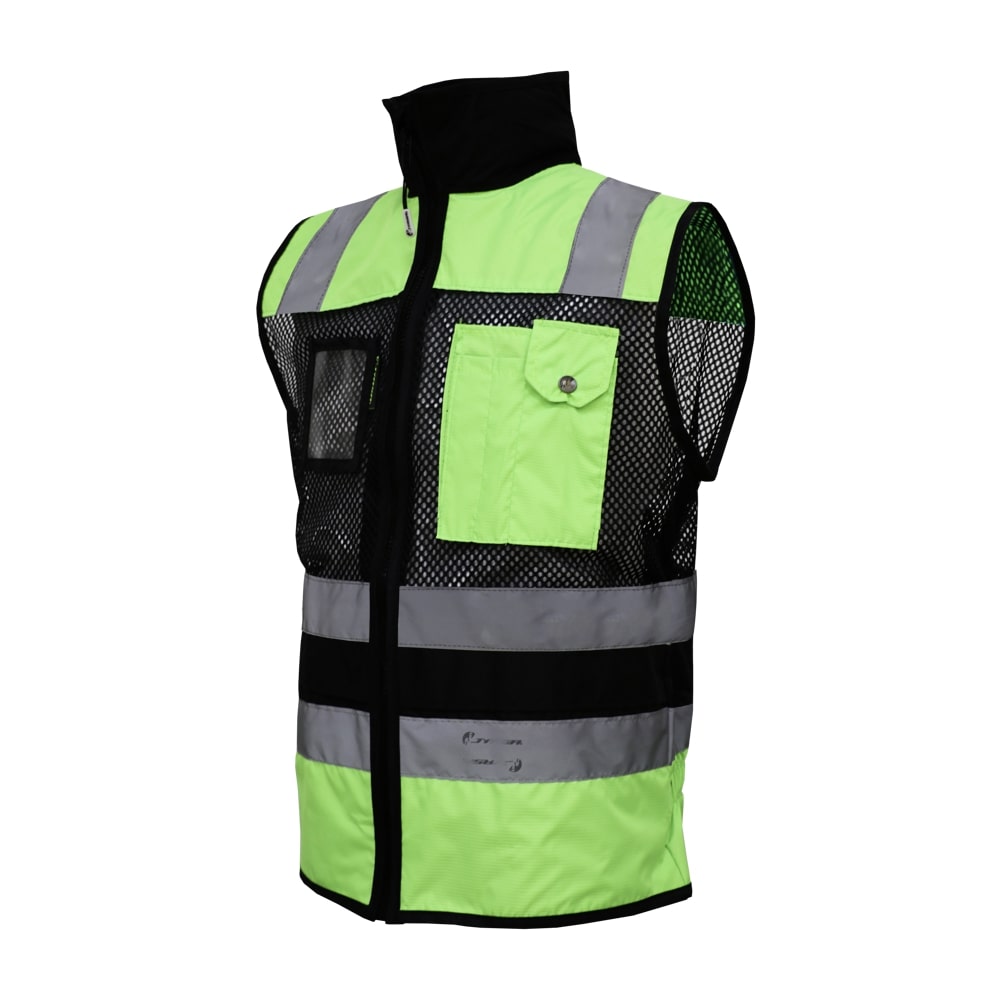 CHALECO DE MALLA ECOFRIENDLY EJECUTIVO DE TRABAJO, ANSI TIPO O CLASE 1, HIGH VISIBILIY VERDE/NEGRO T-GD.