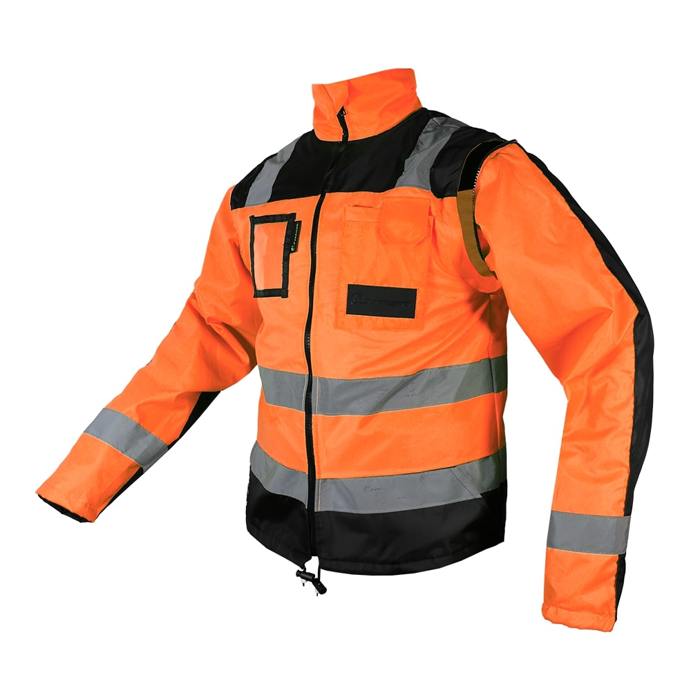 CHAQUETA EJECUTIVA ECOFRIENDLY CON MANGAS DESPRENDIBLES HIGH VISIBILIY ANARANJADO/NEGRO T MD