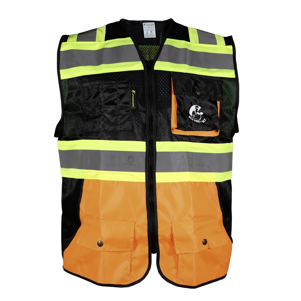 CHALECO DE MALLA NEGRO/ANARANJADO ECOFRIENDLY C/REF BICOLOR AMARILLO 3 T-2XG