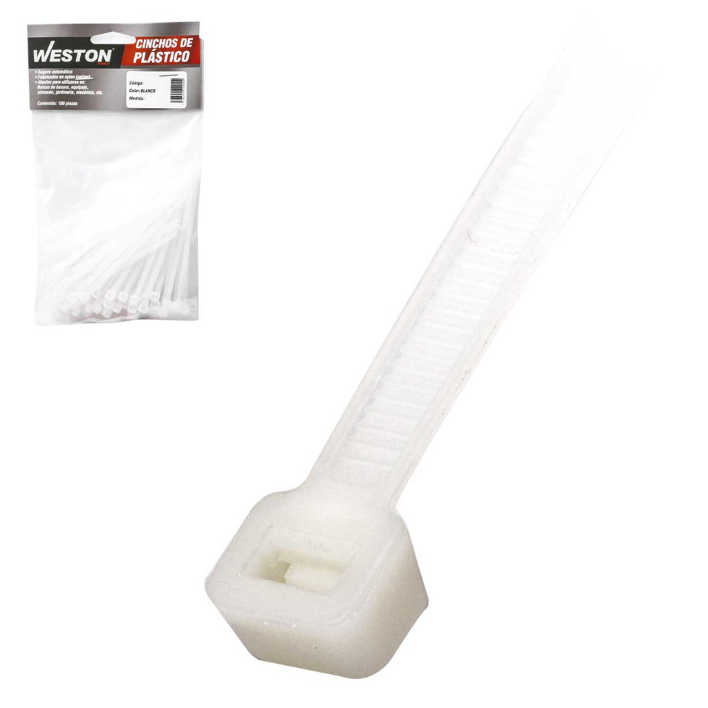 CINCHO PLASTICO BLANCO 3.6 X 100MM    (bolsa c/100)