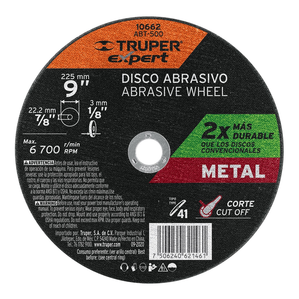Disco para corte de metal, tipo 41, diametro 9' Expert