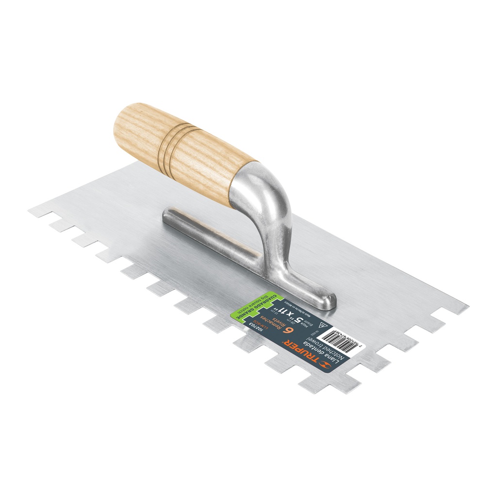 Llana 11' dentado cuadrado 1/2', 6 remaches, mango madera