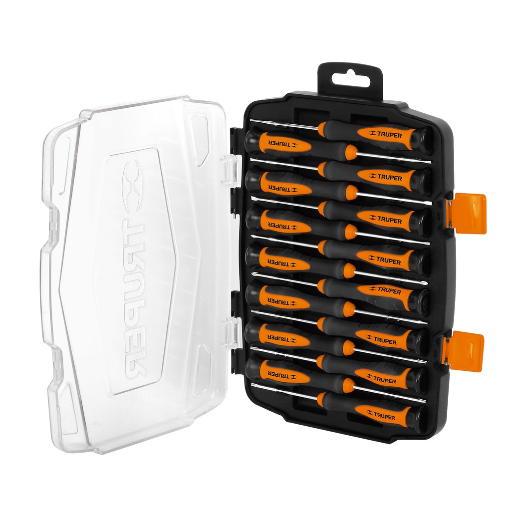 Juego con 15 desarmadores largos de precision, Truper