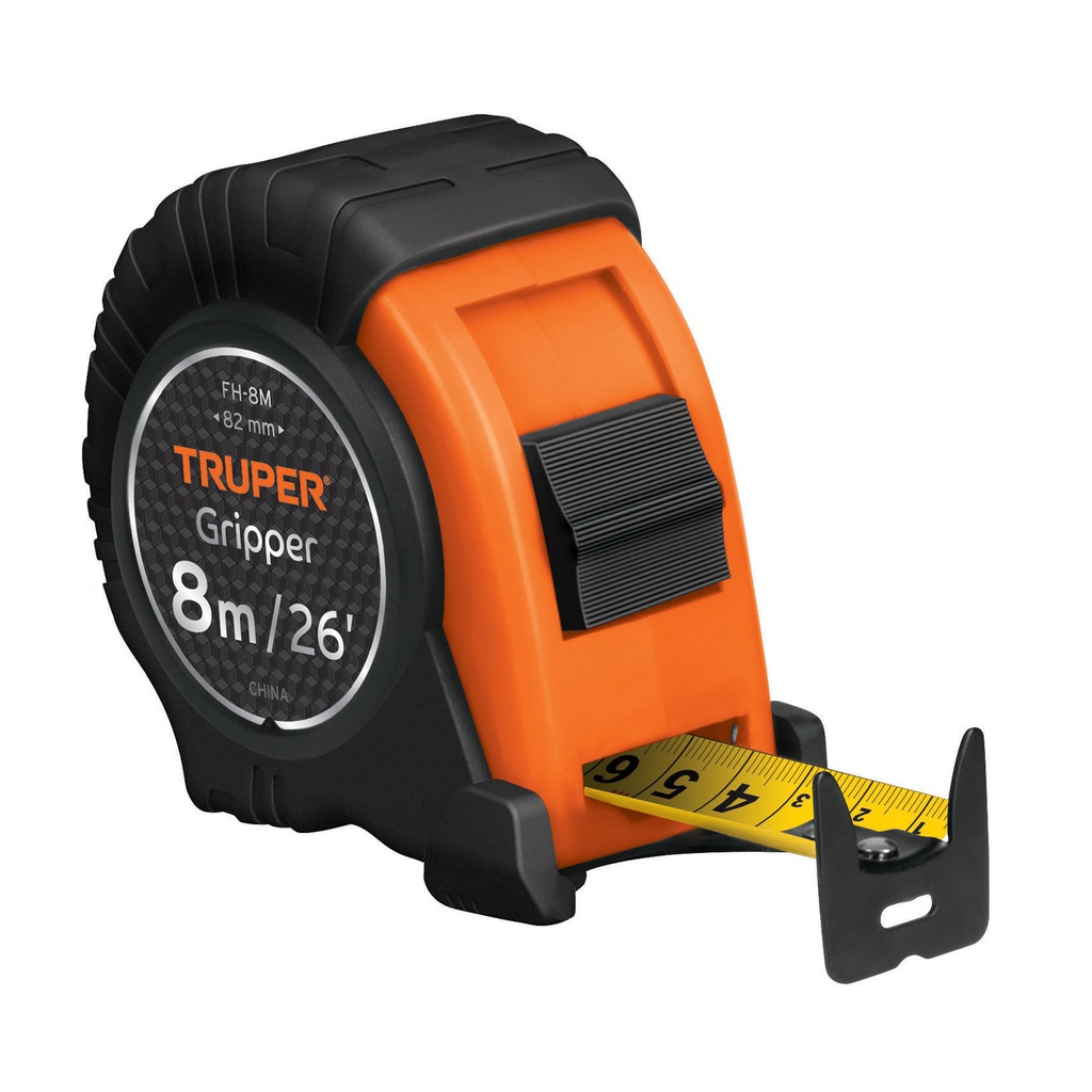 Flexometro Gripper contra impactos 8 m cinta 25 mm, Truper