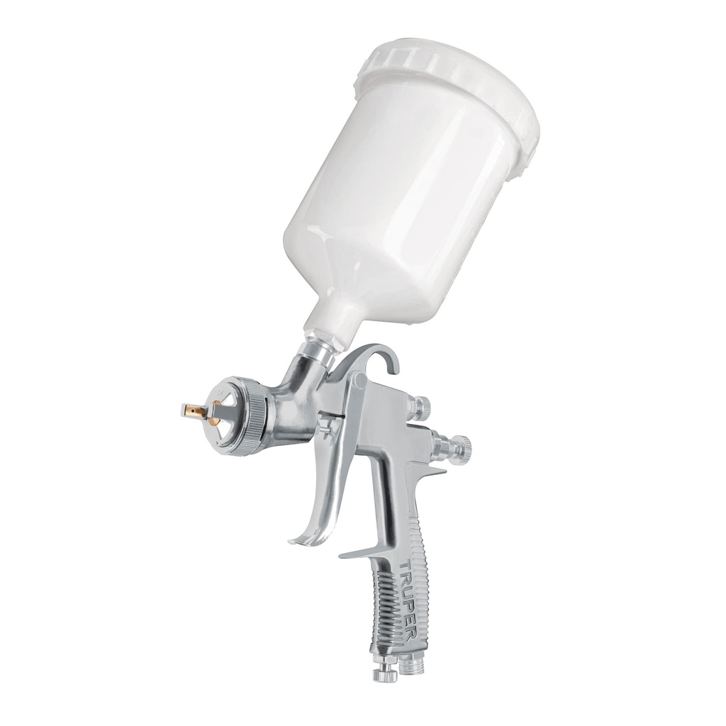 Pistola p/pintar gravedad LVLP vaso plastico, 2 mm, Truper