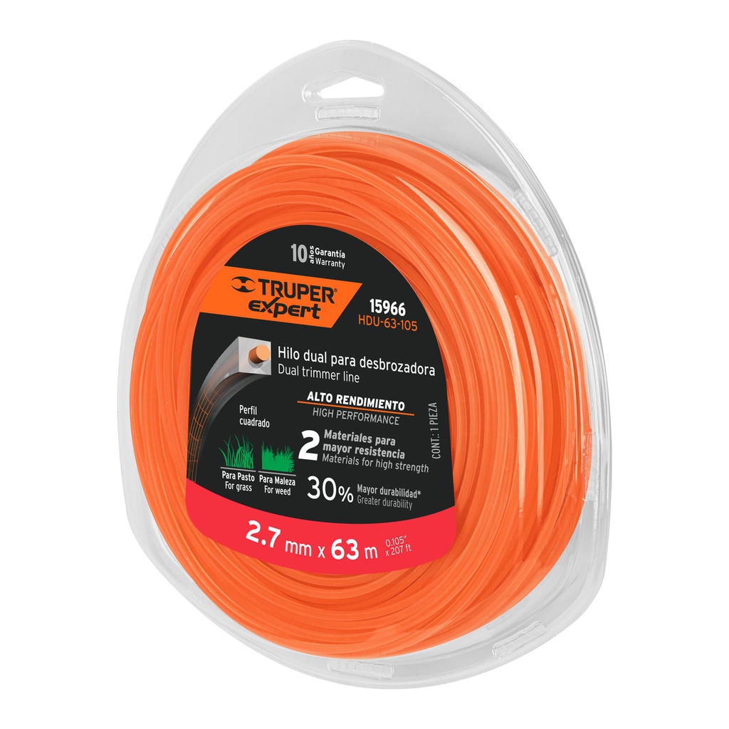 Rollo de hilo dual para desbrozadora, 2.7 mm x 63m, Expert