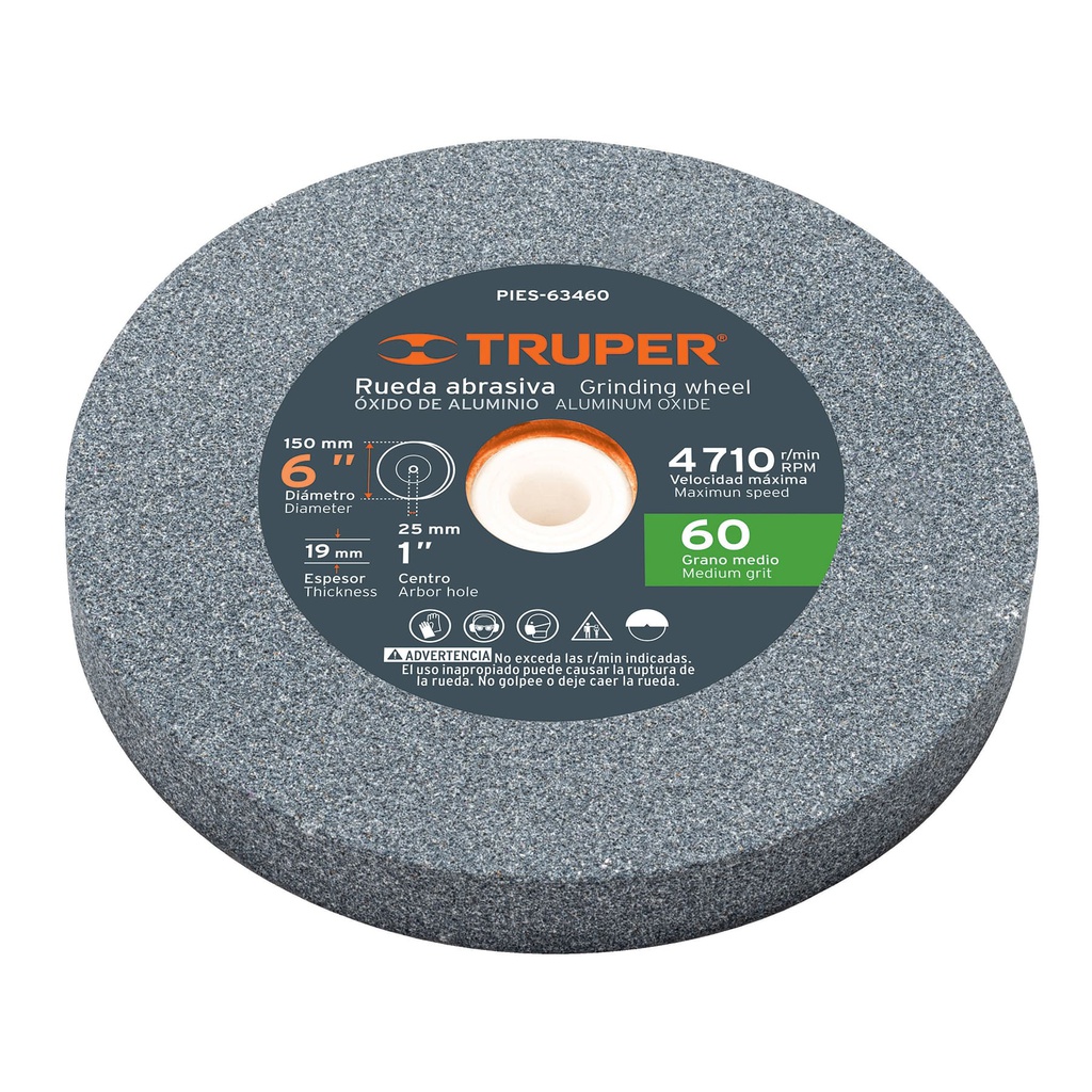 Rueda abrasiva p/esmeril 6X3/4', oxido de aluminio, grano 60
