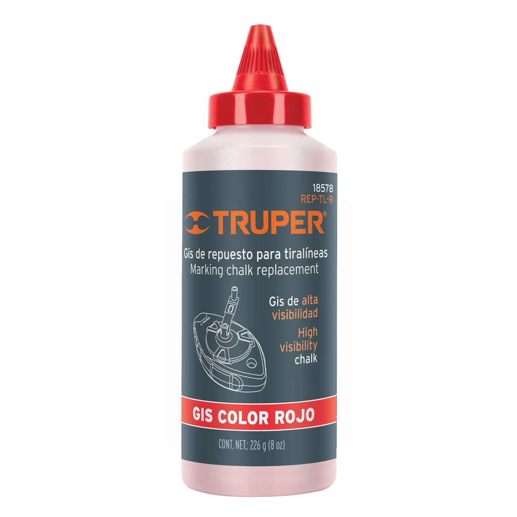 Gis rojo para tiralineas, alta visibilidad, 8 oz, Truper