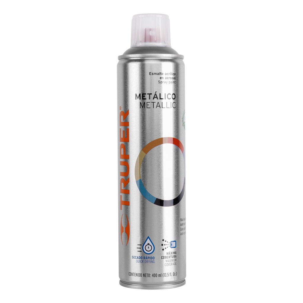 Pintura en aerosol, plata metalico, bote esbelto, 400 ml