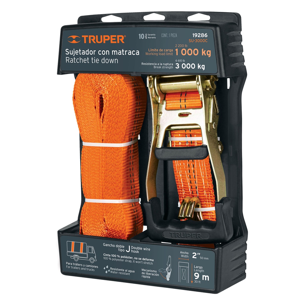 Sujetador con matraca carga maxima 3000 kg, Truper