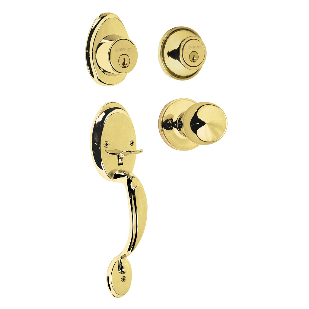 Jaladera, perilla y cerrojo llave, laton brillante, Basic