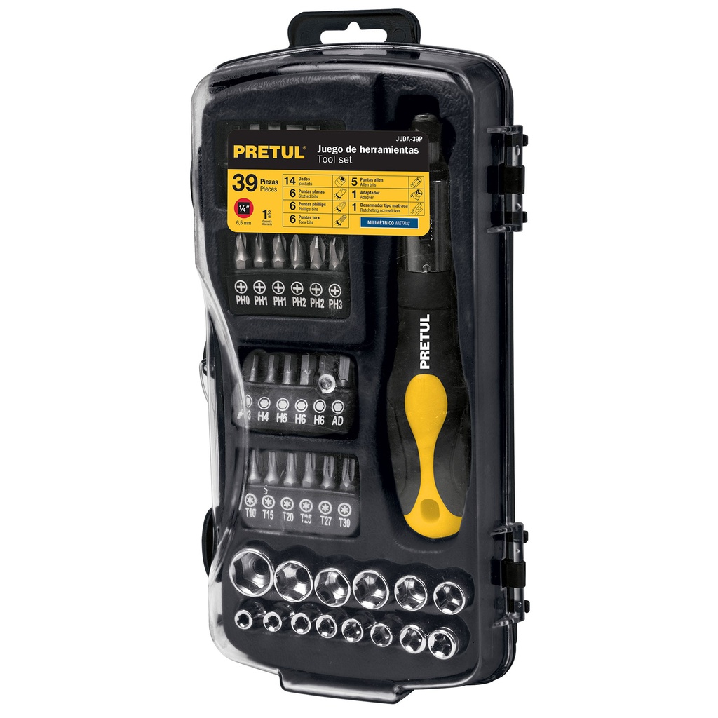 Juego de 39 herramientas 1/4' para mecanico, Pretul