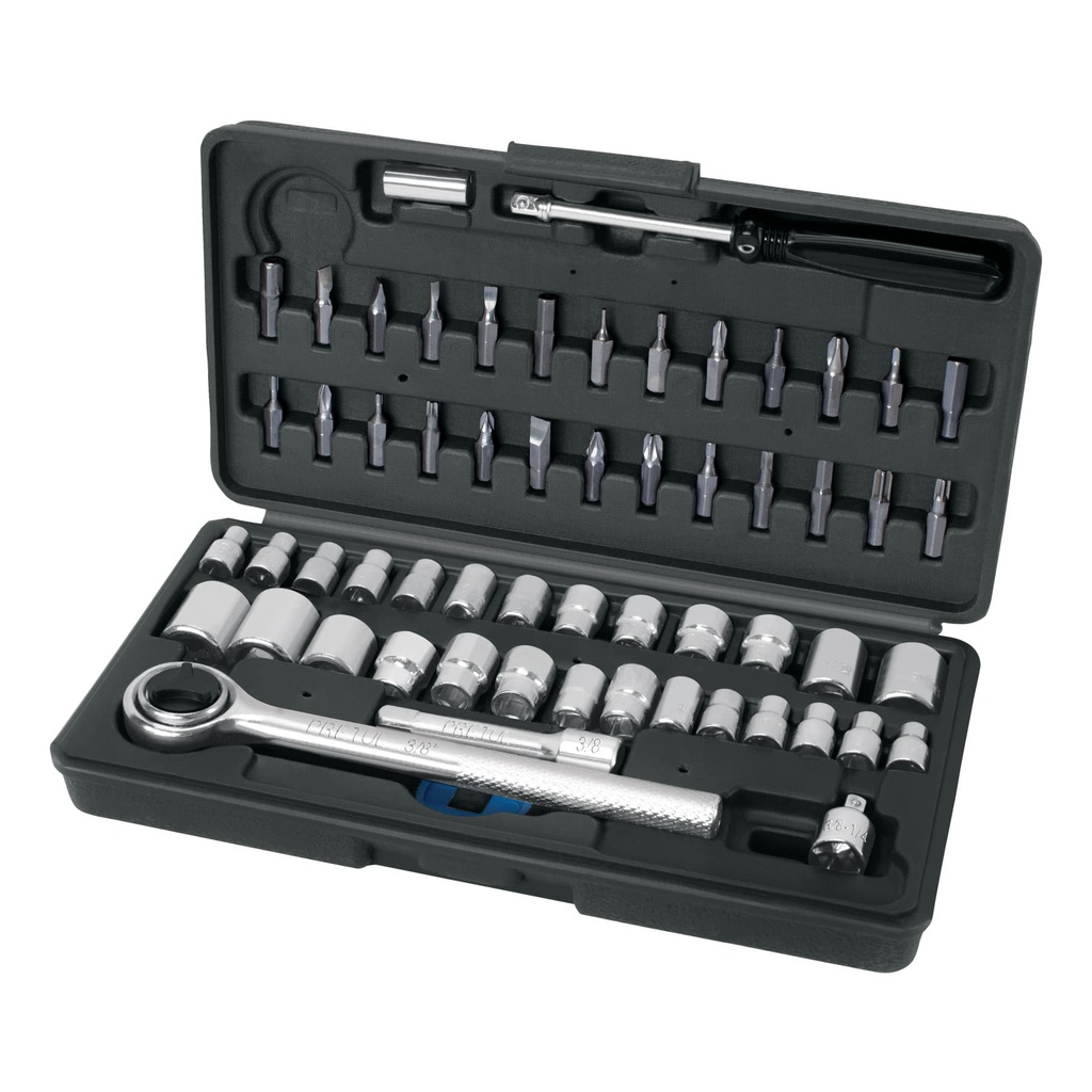 Juego de 60 herramientas 1/4' y 3/8' para mecanico, Pretul
