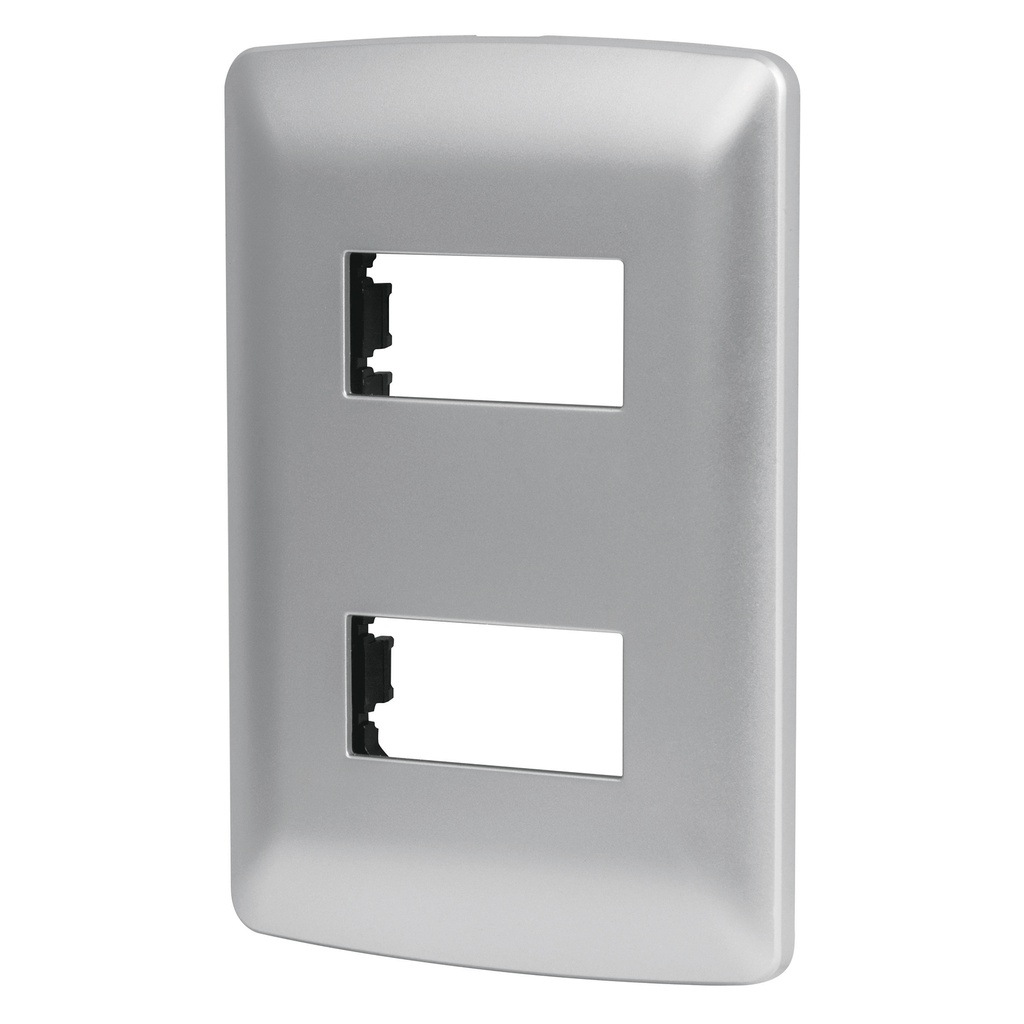 Placa 2 modulos de ABS, linea italiana, color plata, Volteck