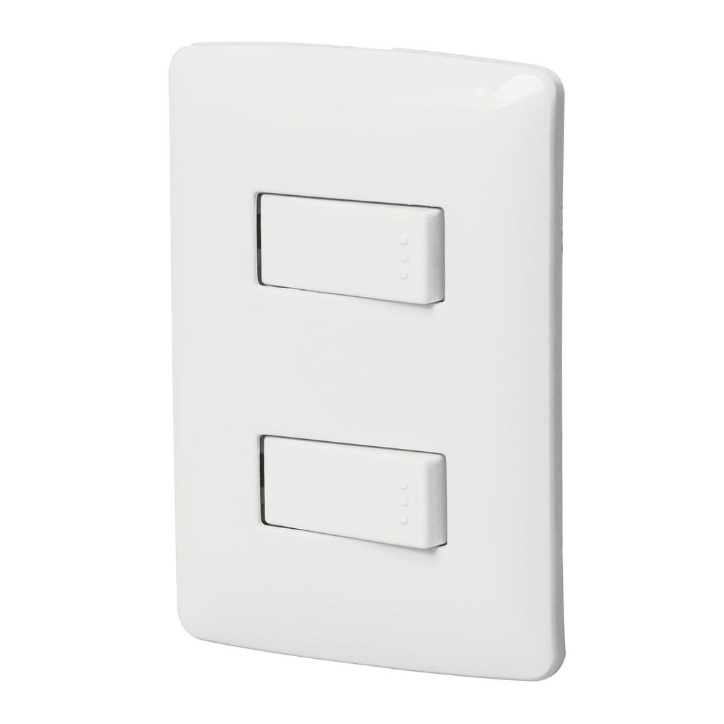 Placa armada, 2interruptores sencillos,blanco,linea Italiana