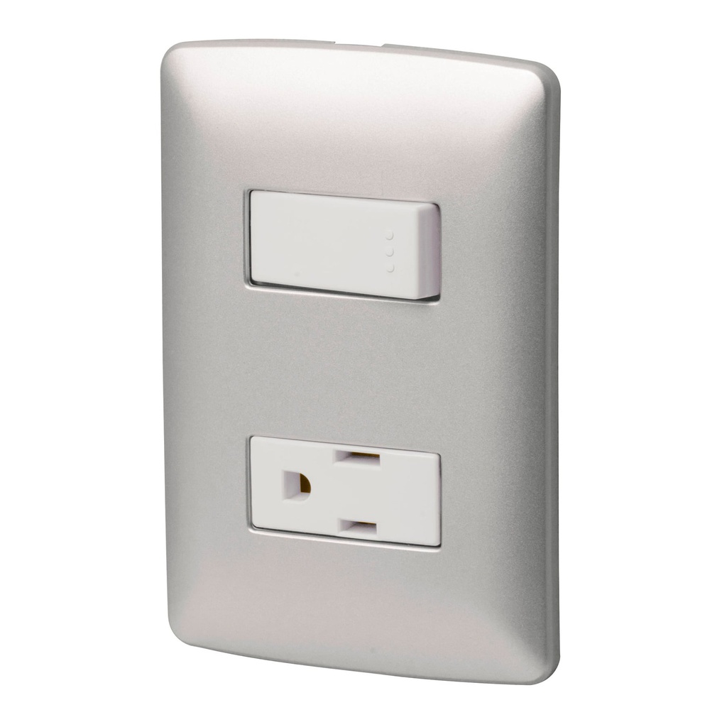 Placa armada contacto e interruptor, plata, linea Italiana