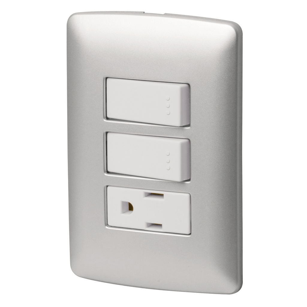 Placa armada contacto 2 interruptores, plata, linea Italiana