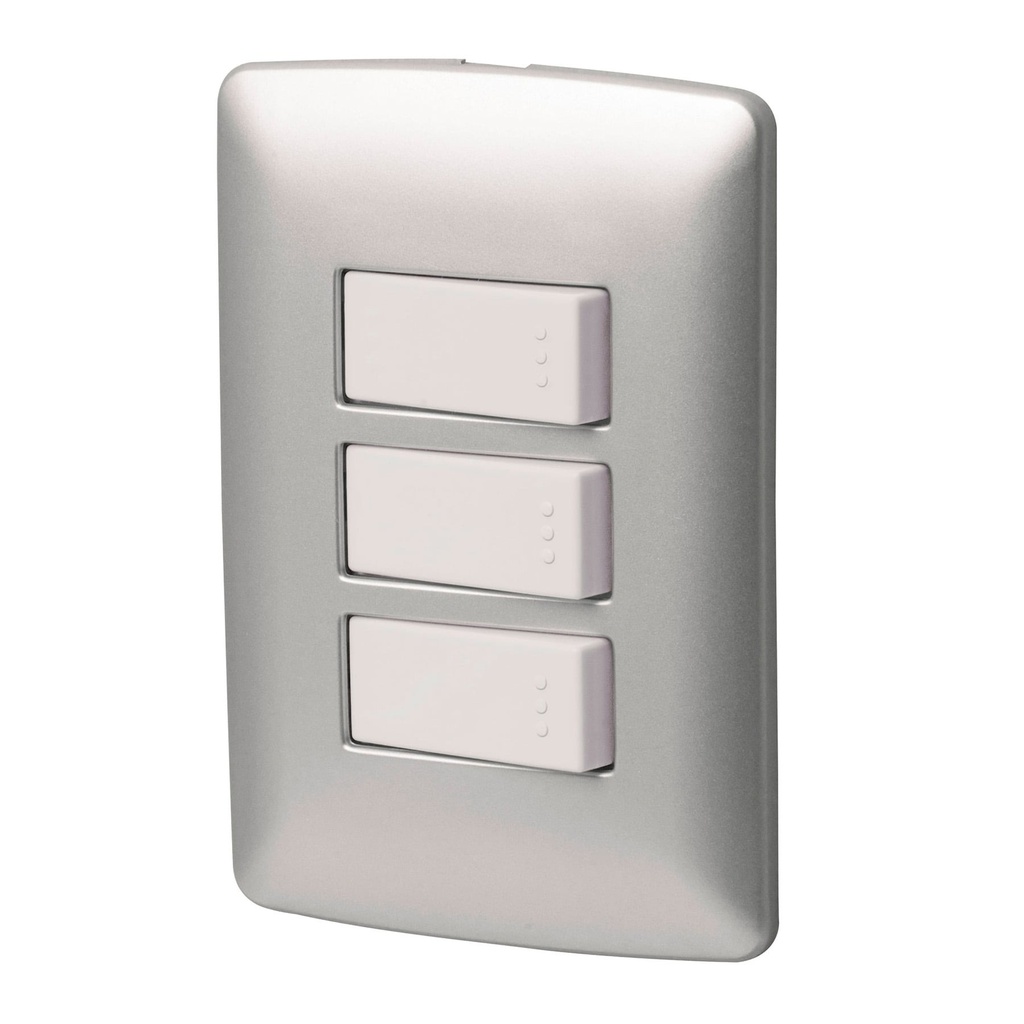 Placa armada 2 interruptores 1escalera, plata,linea Italiana