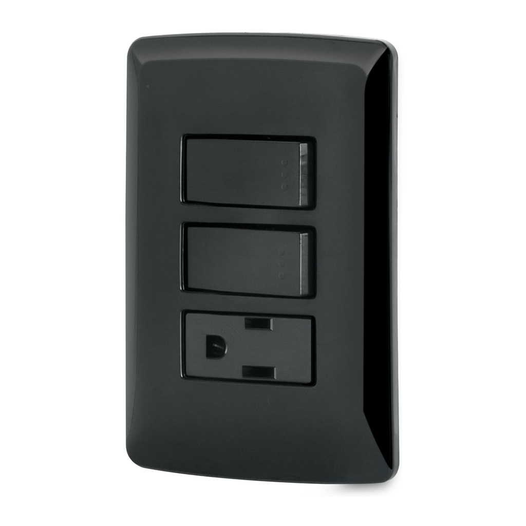 Placa armada contacto 2 interruptores,negro, linea Italiana