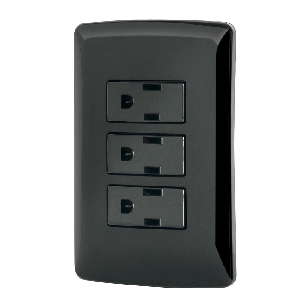 Placa armada 3 contactos aterrizados, negro, linea Italiana