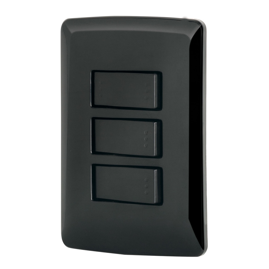 Placa armada 2 interruptores 1 escalera negro,linea Italiana