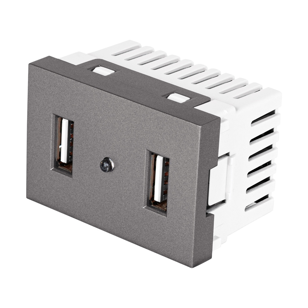 Toma 2 puertos USB acero inox de 1.5 modulos, linea Lisboa
